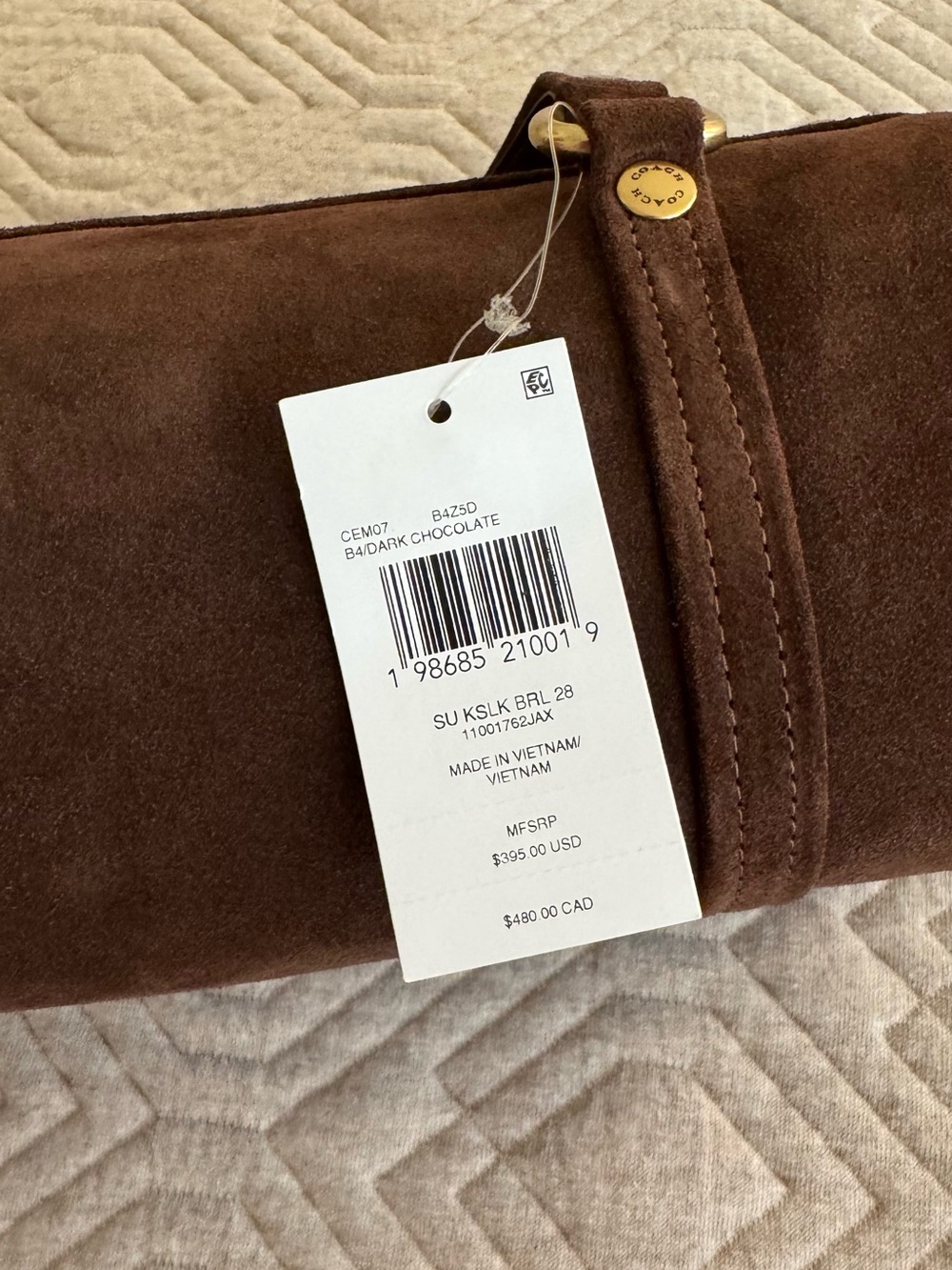 Coach Kisslock Barrel Bag 28 in Dark Chocolate Brown Suede with Brass Hardware - Picture 10 of 13